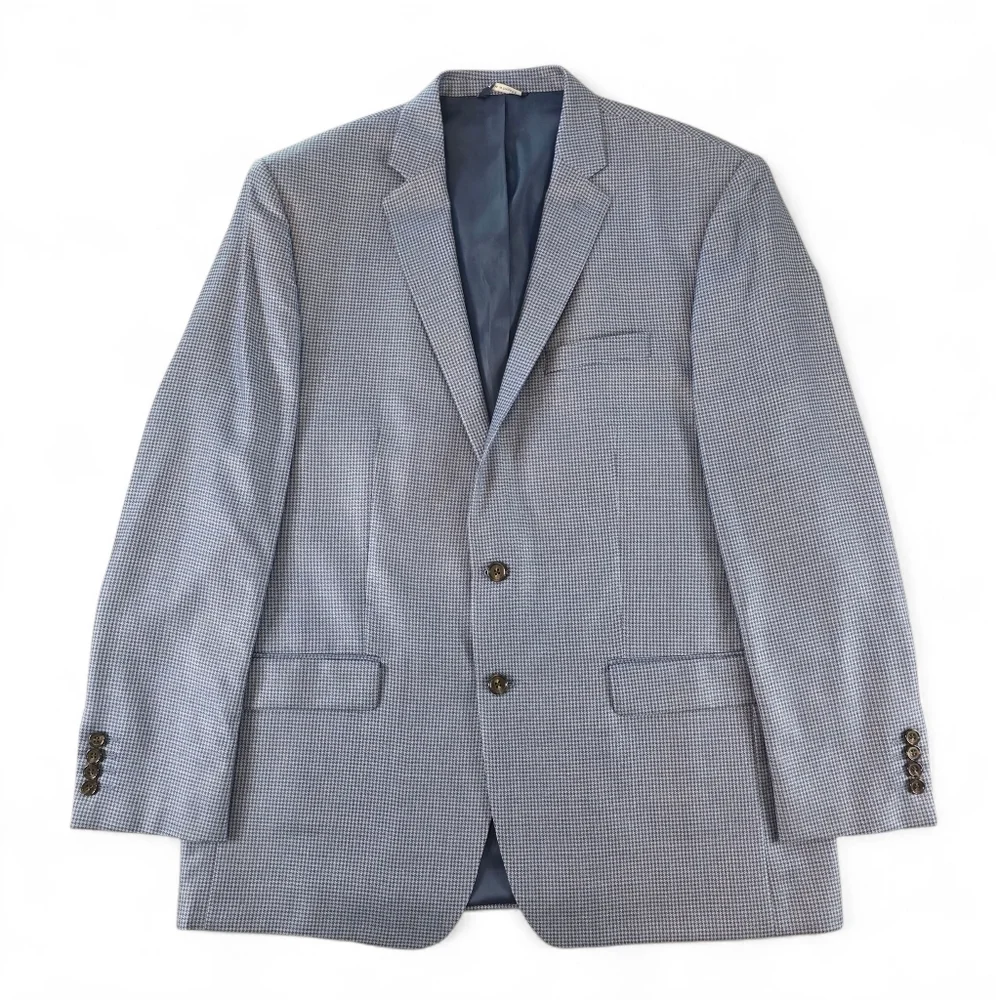 Ralph Lauren Vintage Men’s Wool Silk Sport Coat 46L Blue Houndstooth Blazer